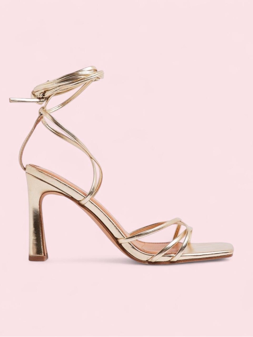 Metallic Gold Strappy High-Heel Sandals with Wrap Tie
